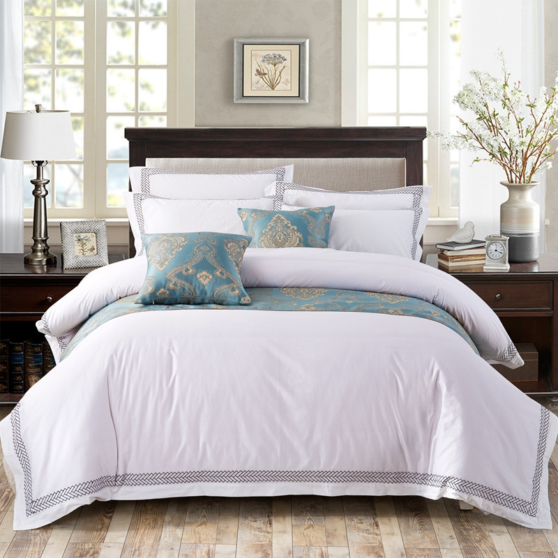 طقم ملاءة سرير لغرفة نوم فندقية من القطن الخالص 100% بتطريز السهام طراز 6080S