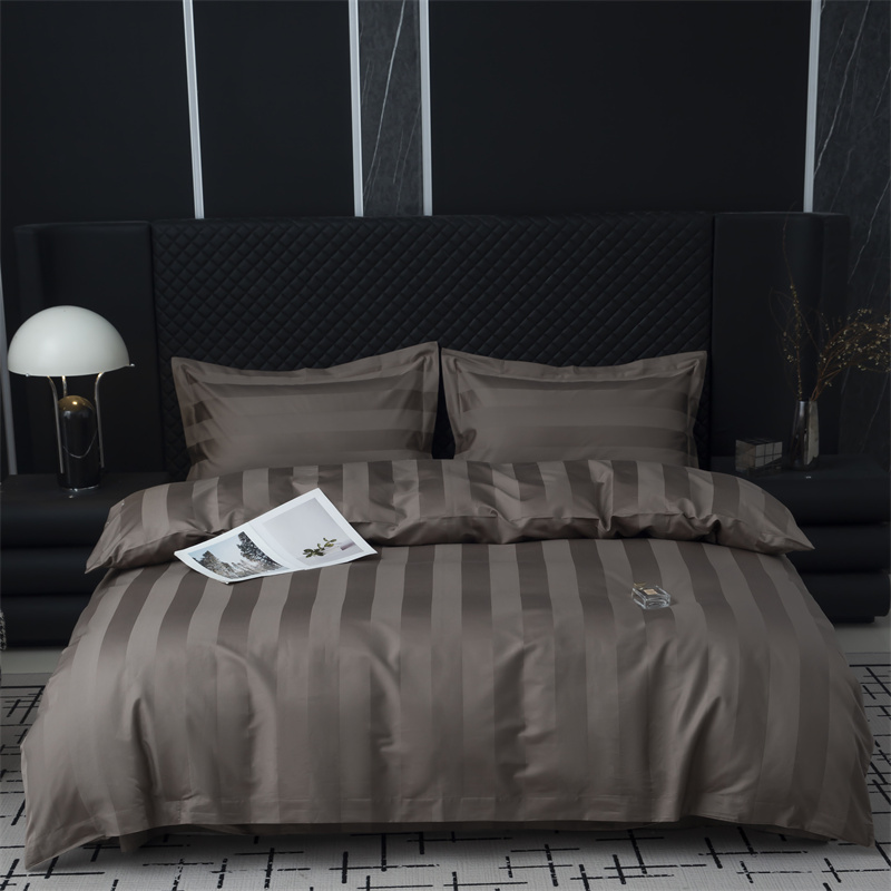 طقم مفروشات من قطن الساتين 750TC بخطوط ساتين 7 سم